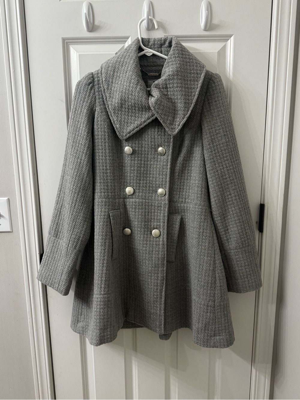 Worthington Gray Double-Breasted Pea Coat with Wide Collar
